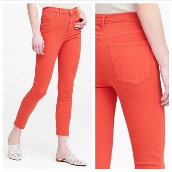 ✨Banana Republic Orange High Rise Skinny Raw Hem Ankle Jeans Size 27 🎃 🍁 🍂 - Picture 2 of 16